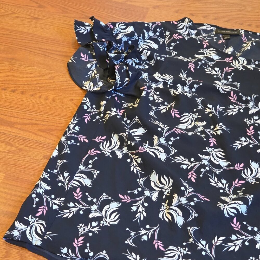 Lane Bryant Women's Pullover Top Ruffled Sleeves Blue Floral Rose Plus Size 18 - Picture 2 of 11